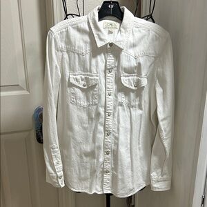 Lucky Brand White Denim Casual Button Down Long Sleeve Shirt Size L
